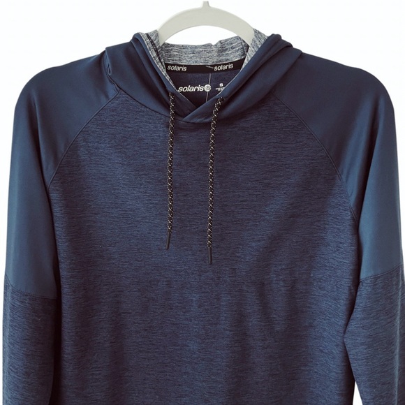 Hoodie Men’s Drawstring Pullover S Long Sleeve Navy Stretch Logo - Picture 2 of 7